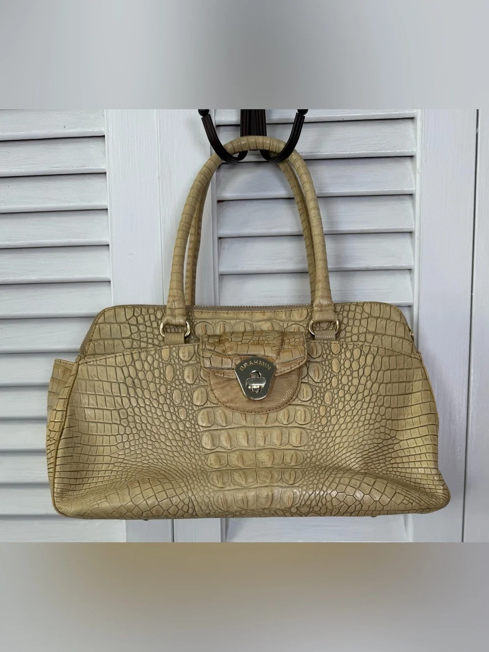 Vintage Brahmin Naomi Satchel - Croc Sand Leather
